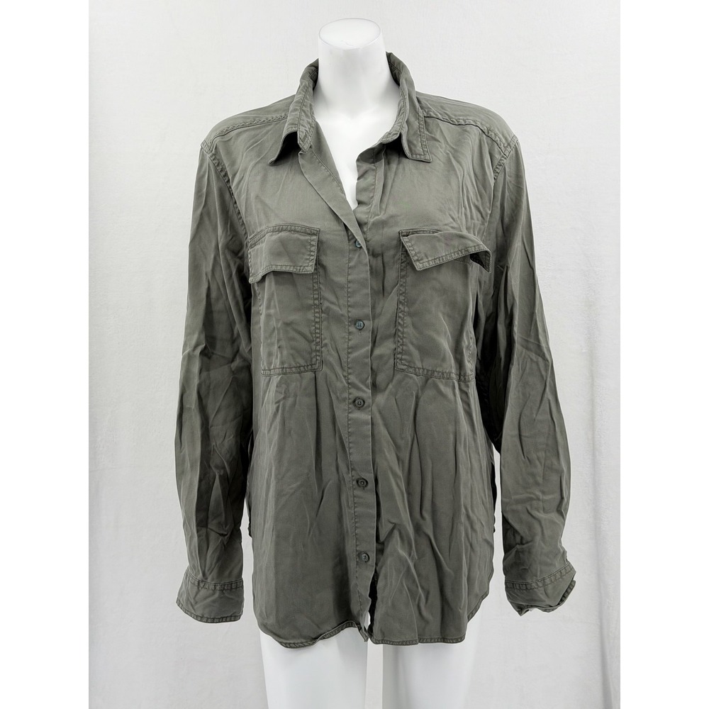Quince Top Womens XL Olive Green Button Up Vintage Wash Tencel Utility Granola